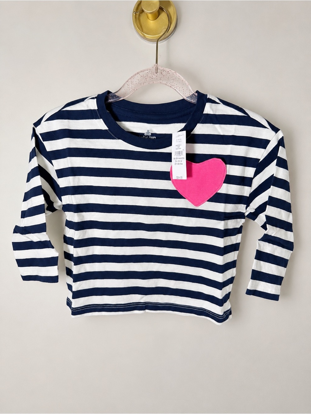 NWT: BabyGap Heart Pocket T-shirt - Bold Navy Stripe | Size: 18-24 months